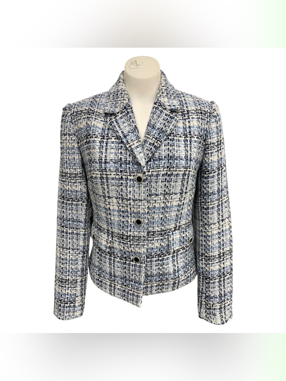 Suzy Shier Blue & White Tweed Blazer Size M